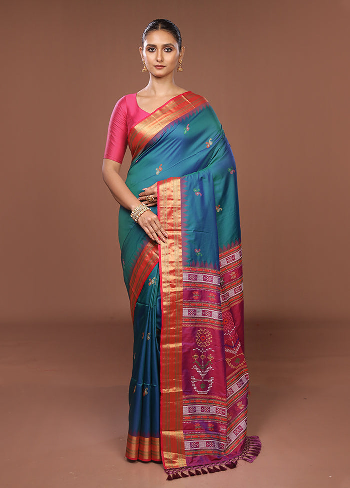 Green Dupion Silk Saree With Blouse Piece