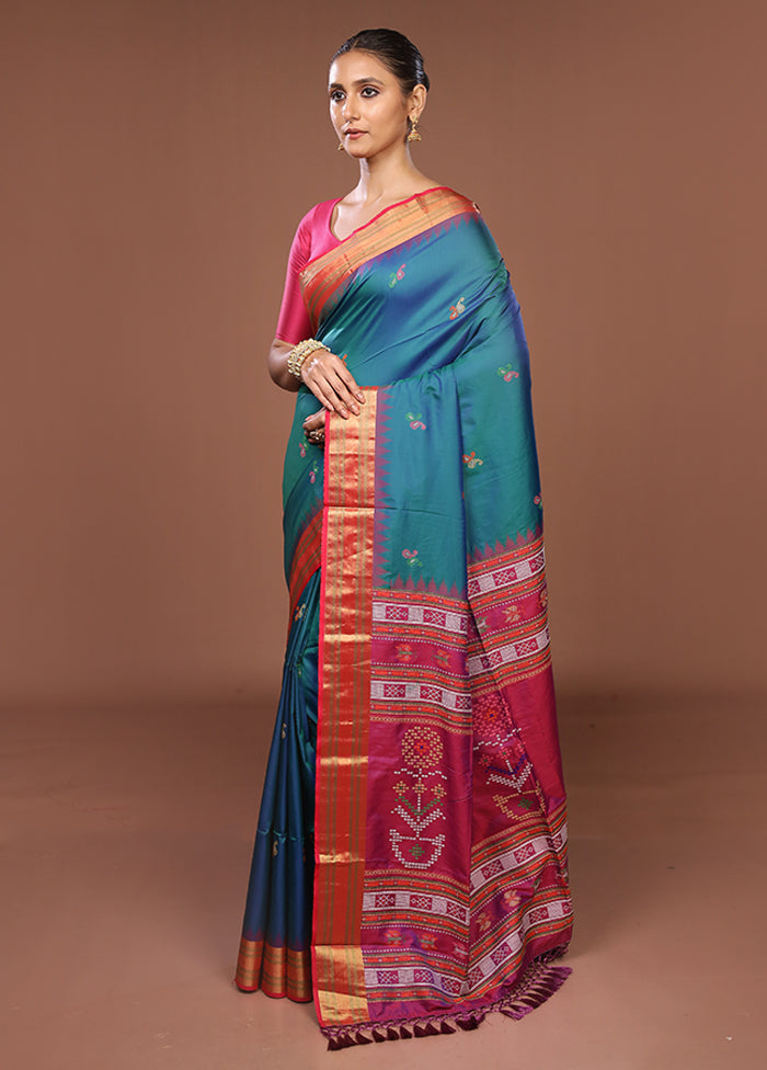 Green Dupion Silk Saree With Blouse Piece