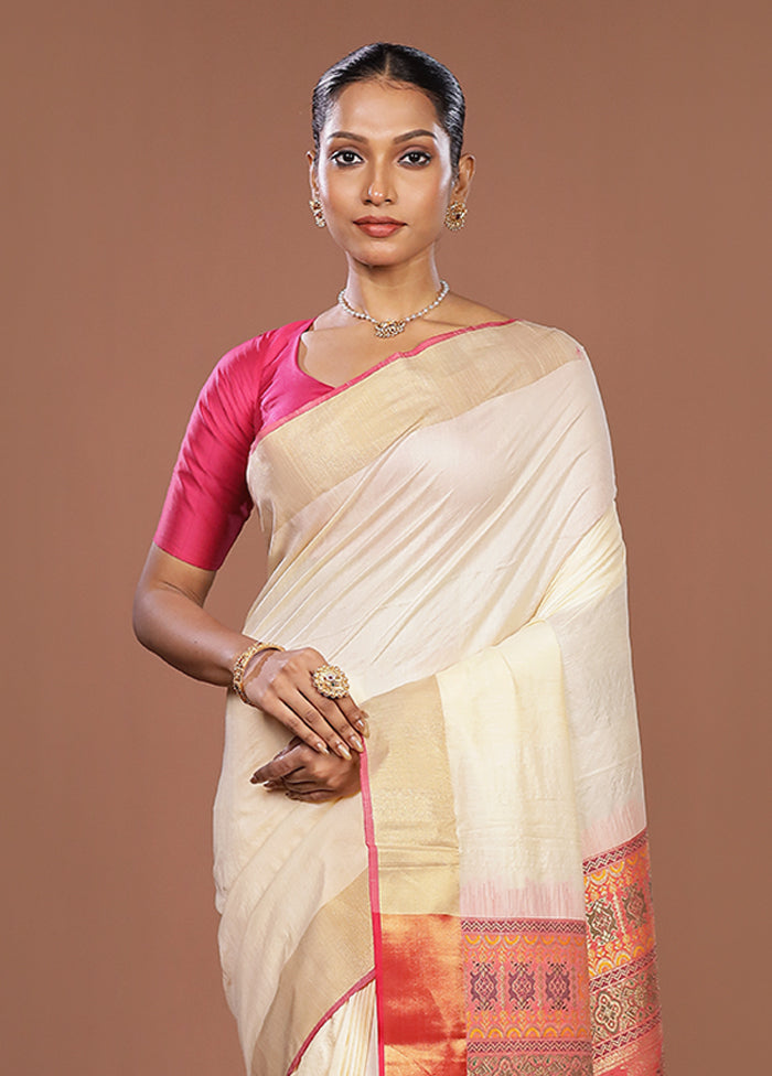 Cream Dupion Silk Saree With Blouse Piece