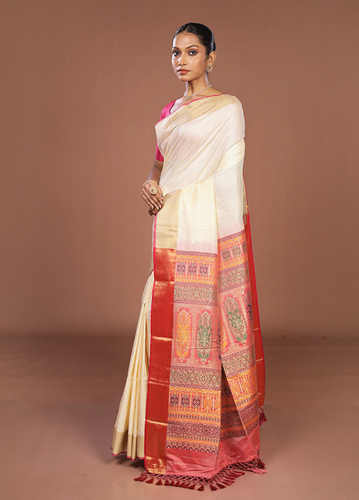 Cream Dupion Silk Saree With Blouse Piece