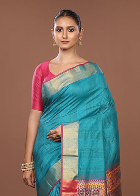 Green Dupion Silk Saree With Blouse Piece