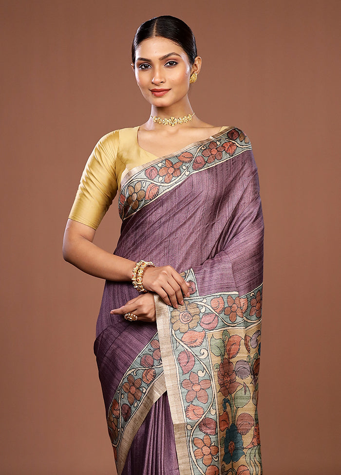 Purple Tussar Silk Saree With Blouse Piece