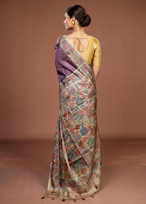 Purple Tussar Silk Saree With Blouse Piece