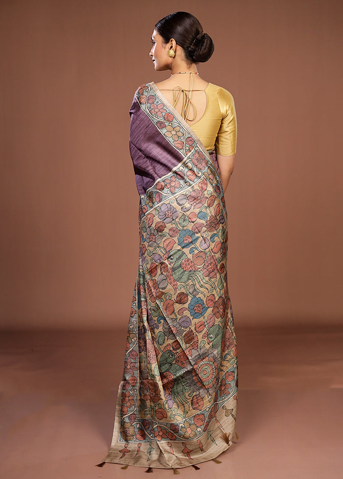 Purple Tussar Silk Saree With Blouse Piece