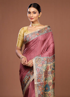Pink Tussar Silk Saree With Blouse Piece