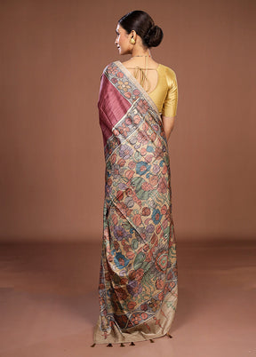 Pink Tussar Silk Saree With Blouse Piece