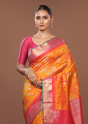 Orange Dupion Silk Saree With Blouse Piece