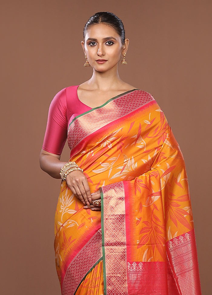 Orange Dupion Silk Saree With Blouse Piece