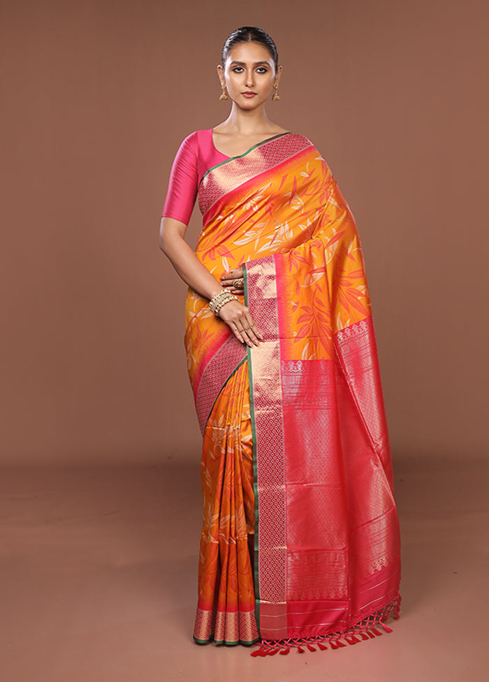 Orange Dupion Silk Saree With Blouse Piece