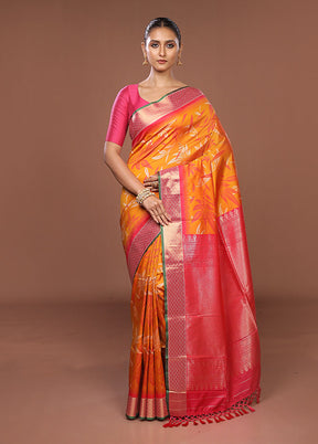 Orange Dupion Silk Saree With Blouse Piece