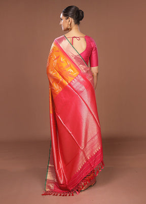 Orange Dupion Silk Saree With Blouse Piece