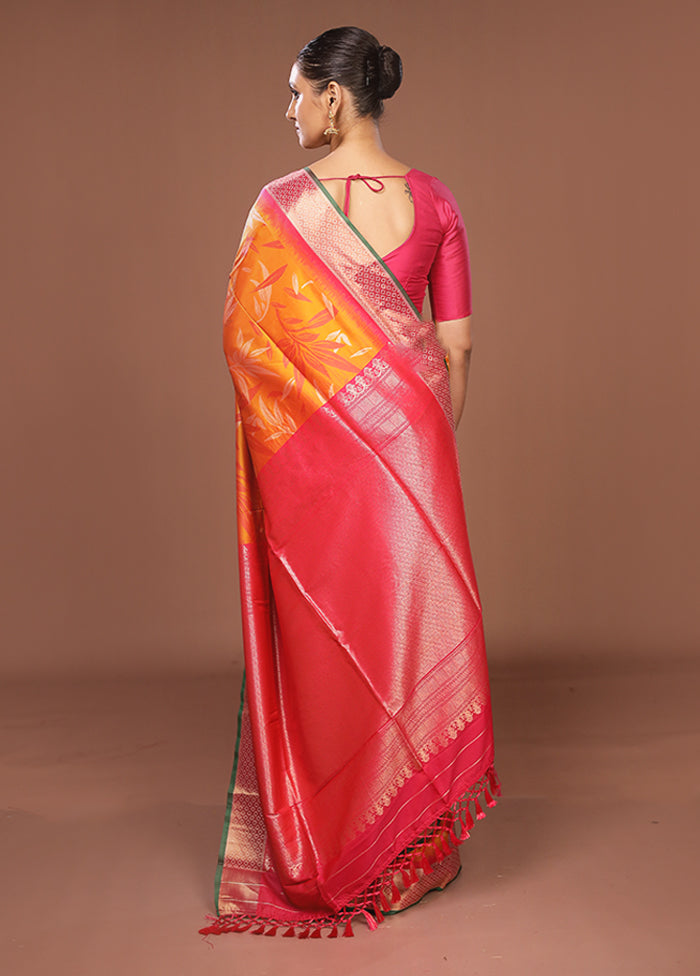 Orange Dupion Silk Saree With Blouse Piece