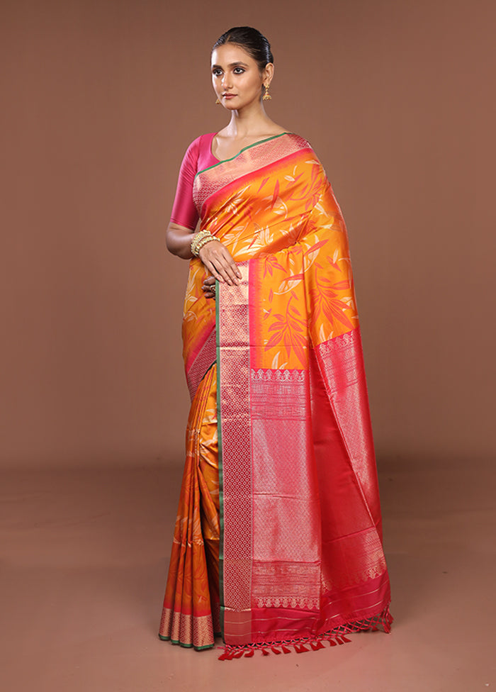 Orange Dupion Silk Saree With Blouse Piece