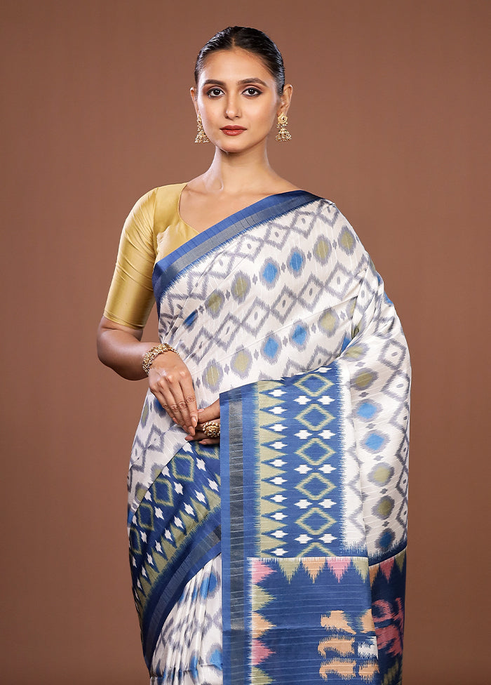 White Dupion Silk Saree With Blouse Piece