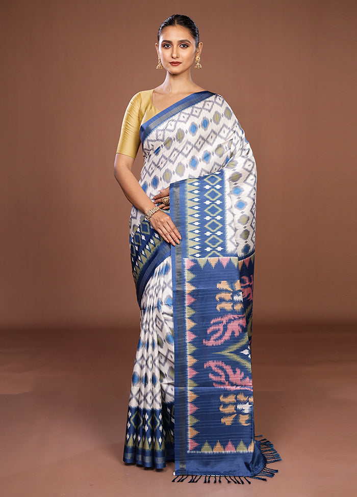 White Dupion Silk Saree With Blouse Piece