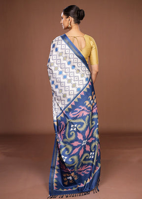 White Dupion Silk Saree With Blouse Piece