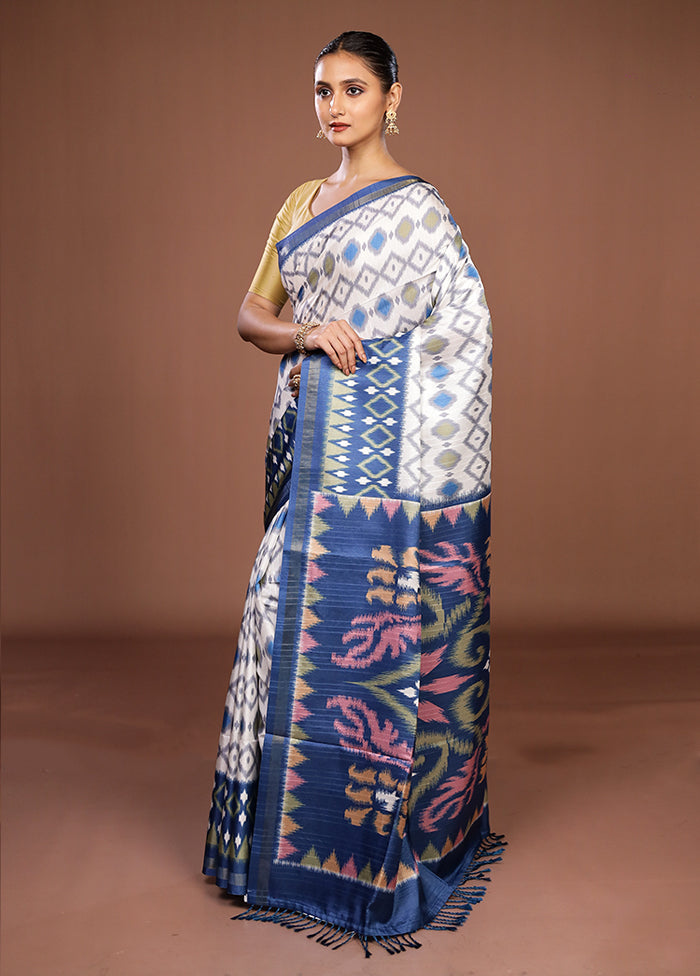 White Dupion Silk Saree With Blouse Piece