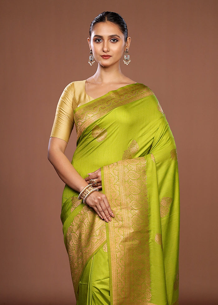 Green Dupion Silk Saree With Blouse Piece