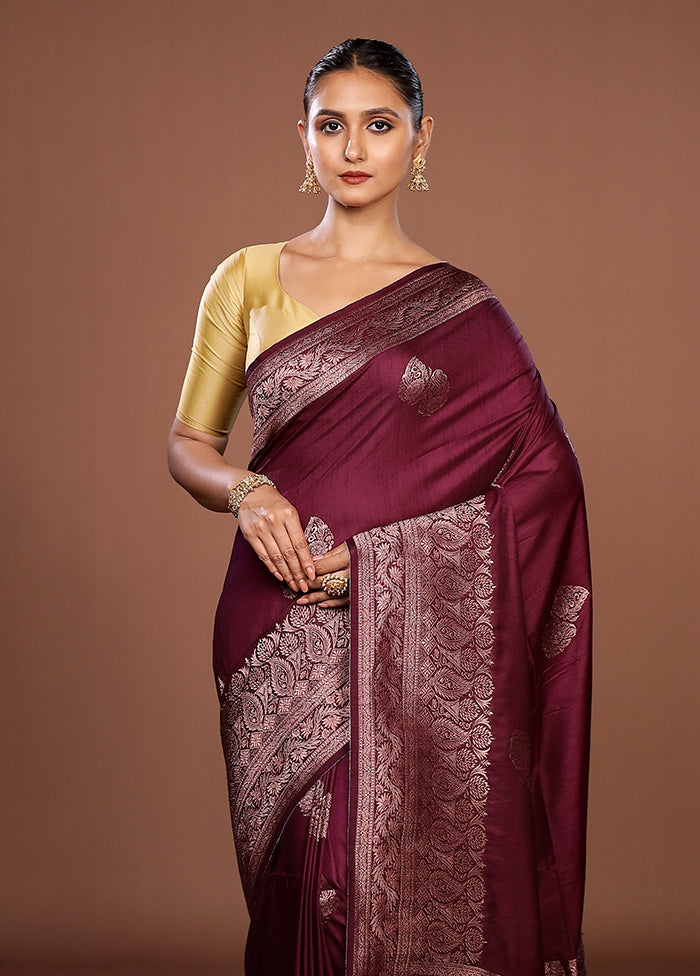 Purple Dupion Silk Saree With Blouse Piece