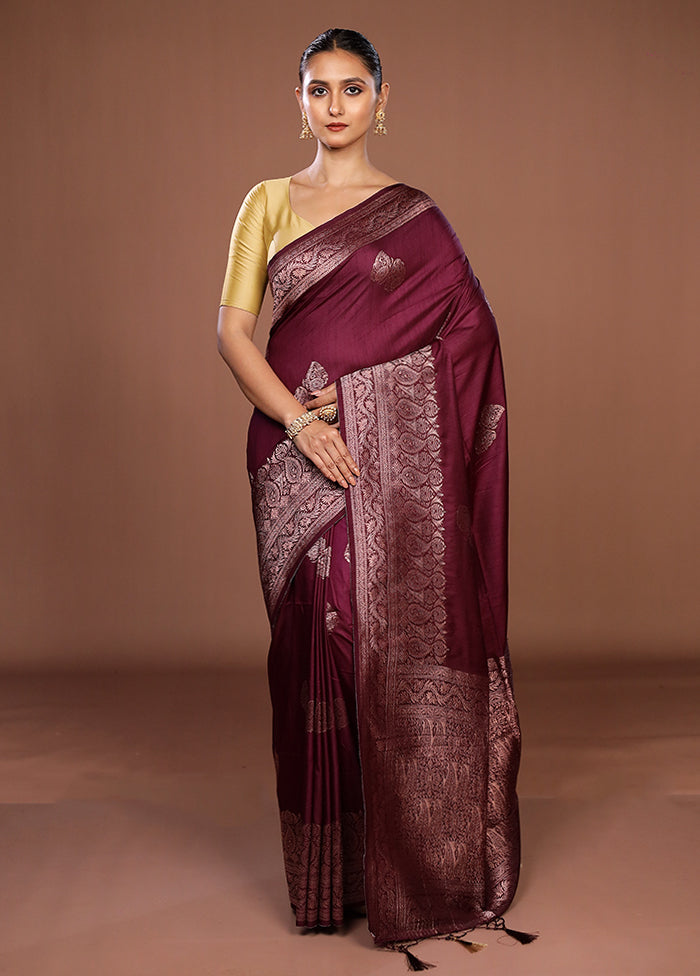 Purple Dupion Silk Saree With Blouse Piece