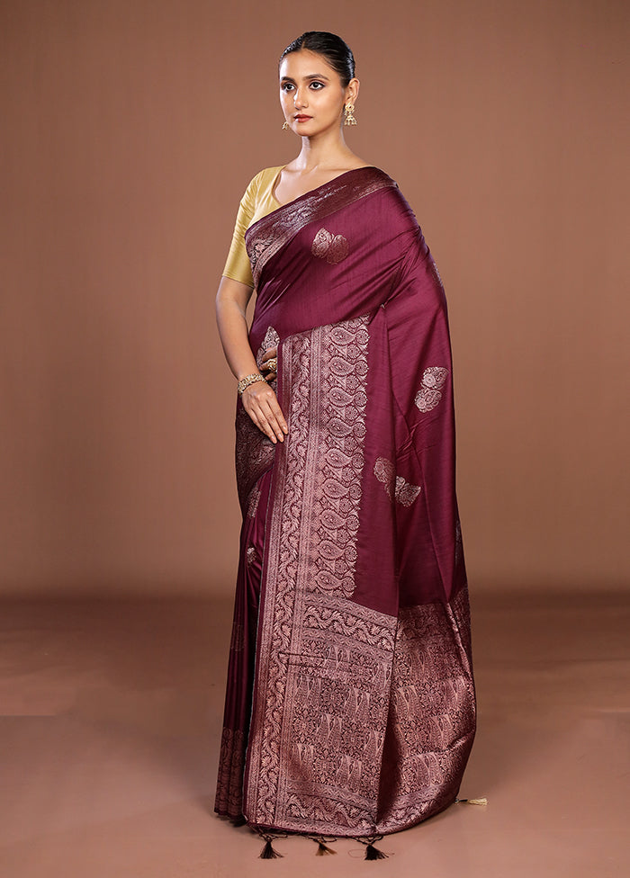 Purple Dupion Silk Saree With Blouse Piece