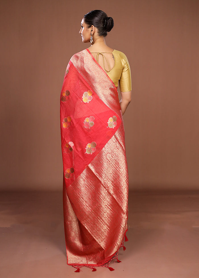 Pink Dupion Silk Saree With Blouse Piece