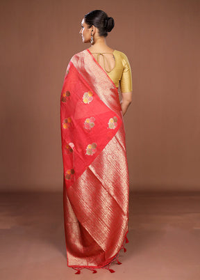 Pink Dupion Silk Saree With Blouse Piece