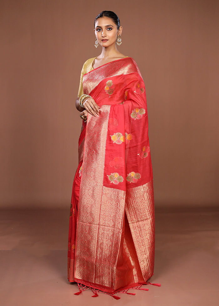Pink Dupion Silk Saree With Blouse Piece