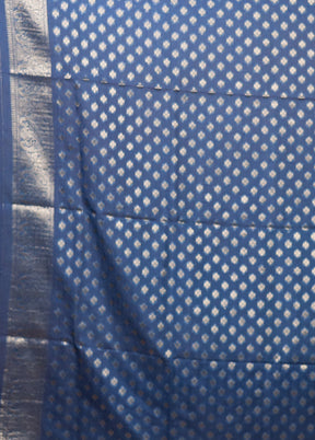 Blue Dupion Silk Saree With Blouse Piece