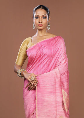 Pink Handloom Tussar Pure Silk Saree With Blouse Piece
