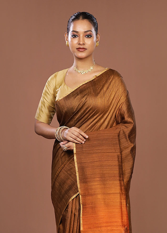 Cream Handloom Tussar Pure Silk Saree With Blouse Piece