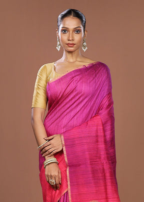 Purple Handloom Tussar Pure Silk Saree With Blouse Piece