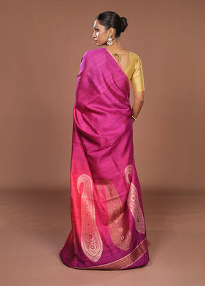 Purple Handloom Tussar Pure Silk Saree With Blouse Piece