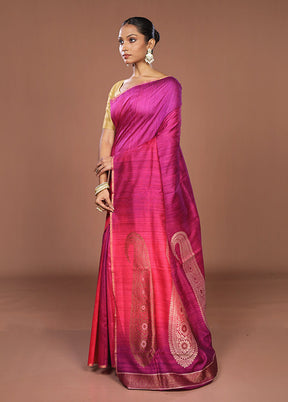 Purple Handloom Tussar Pure Silk Saree With Blouse Piece