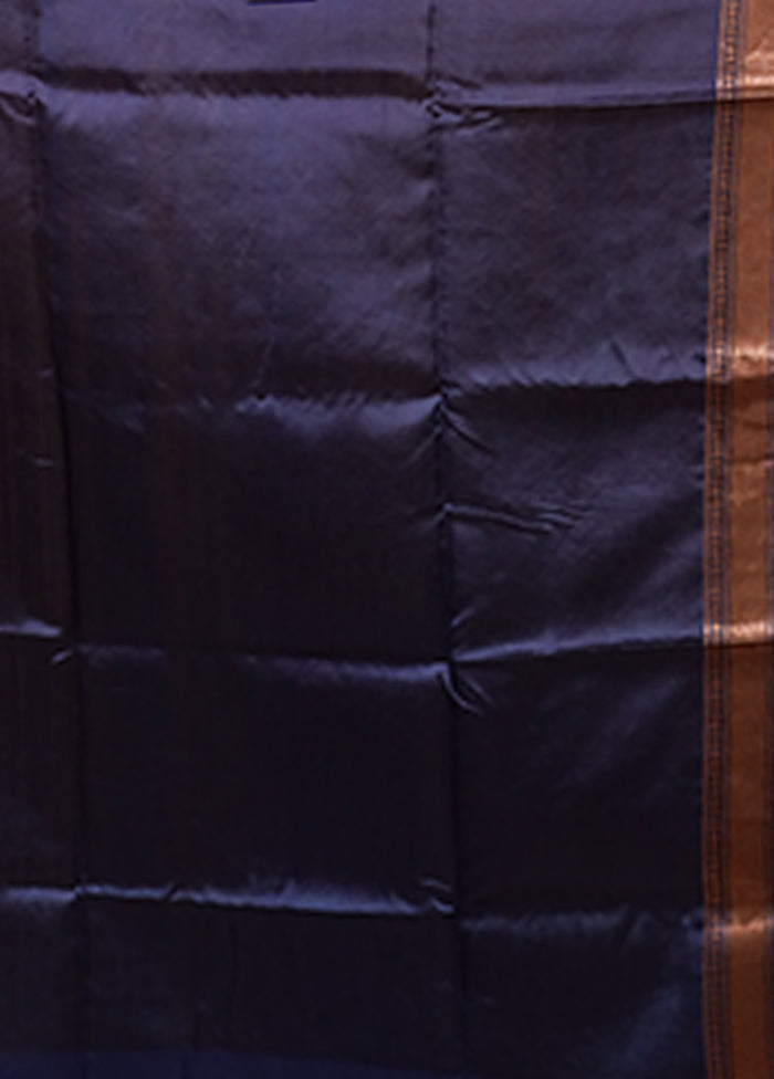 Blue Handloom Tussar Pure Silk Saree With Blouse Piece