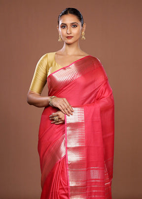 Pink Cotton Saree With Blouse Piece