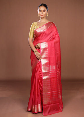 Pink Cotton Saree With Blouse Piece