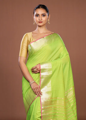 Green Cotton Saree With Blouse Piece