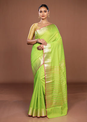Green Cotton Saree With Blouse Piece