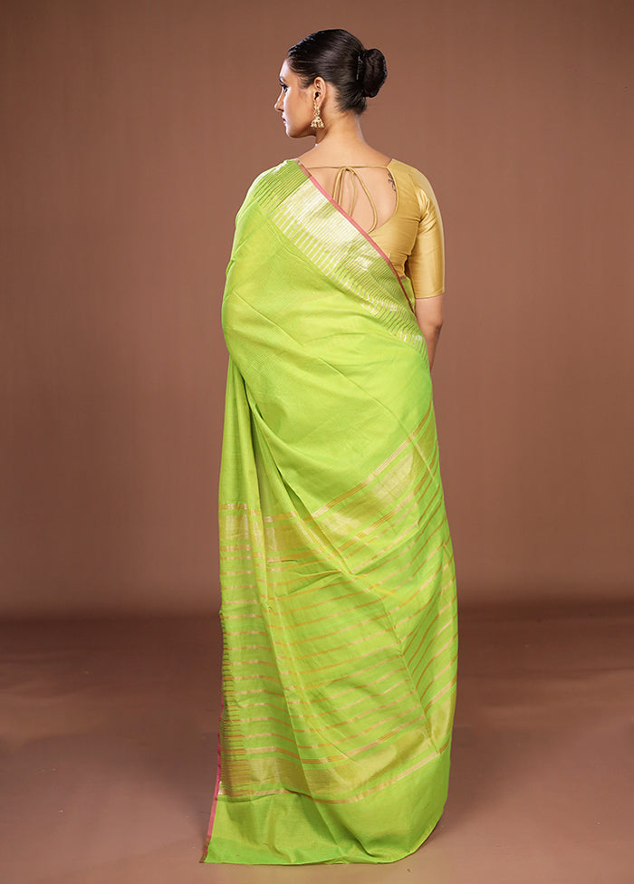 Green Cotton Saree With Blouse Piece
