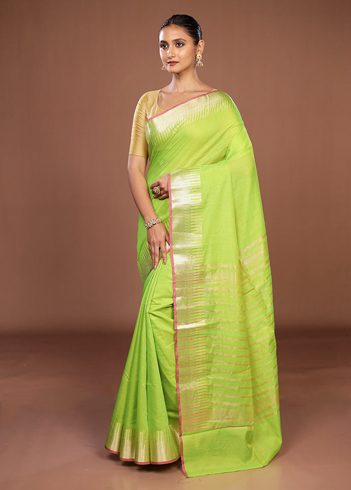 Green Cotton Saree With Blouse Piece