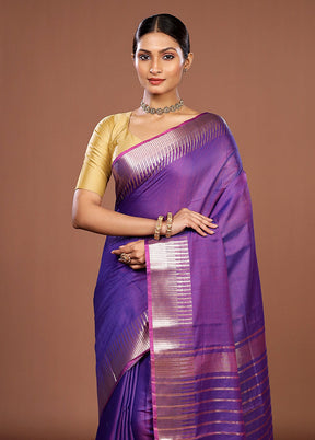 Purple Cotton Saree With Blouse Piece