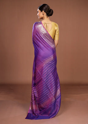 Purple Cotton Saree With Blouse Piece