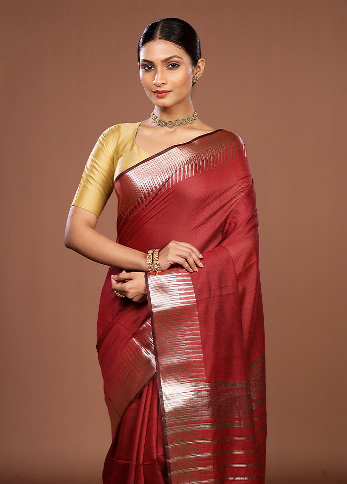 Maroon Cotton Saree With Blouse Piece