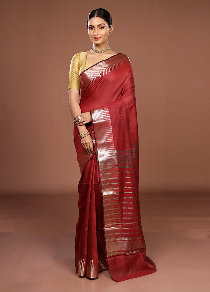 Maroon Cotton Saree With Blouse Piece