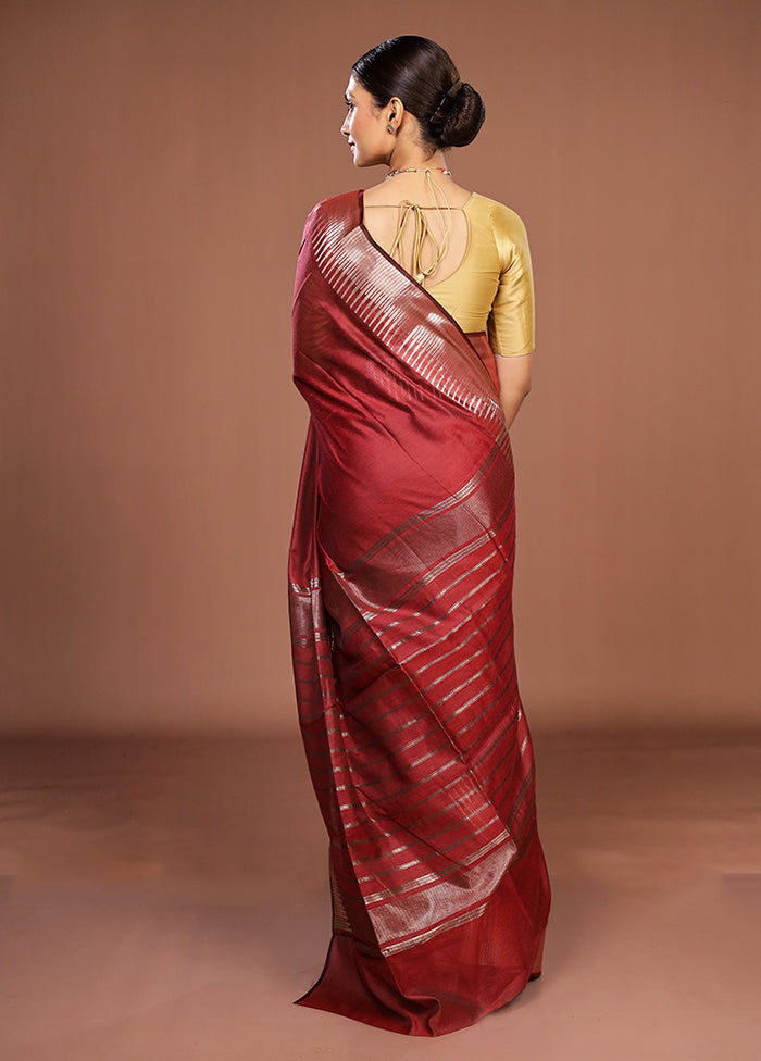 Maroon Cotton Saree With Blouse Piece