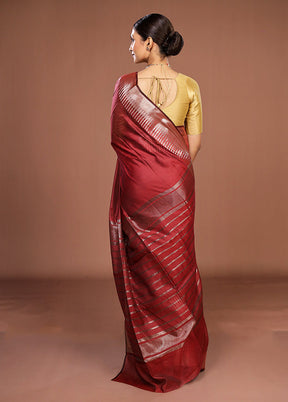 Maroon Cotton Saree With Blouse Piece