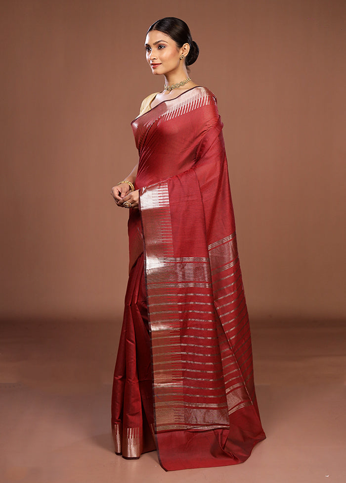 Maroon Cotton Saree With Blouse Piece