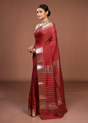 Maroon Cotton Saree With Blouse Piece