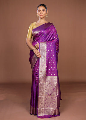 Purple Dupion Silk Saree With Blouse Piece